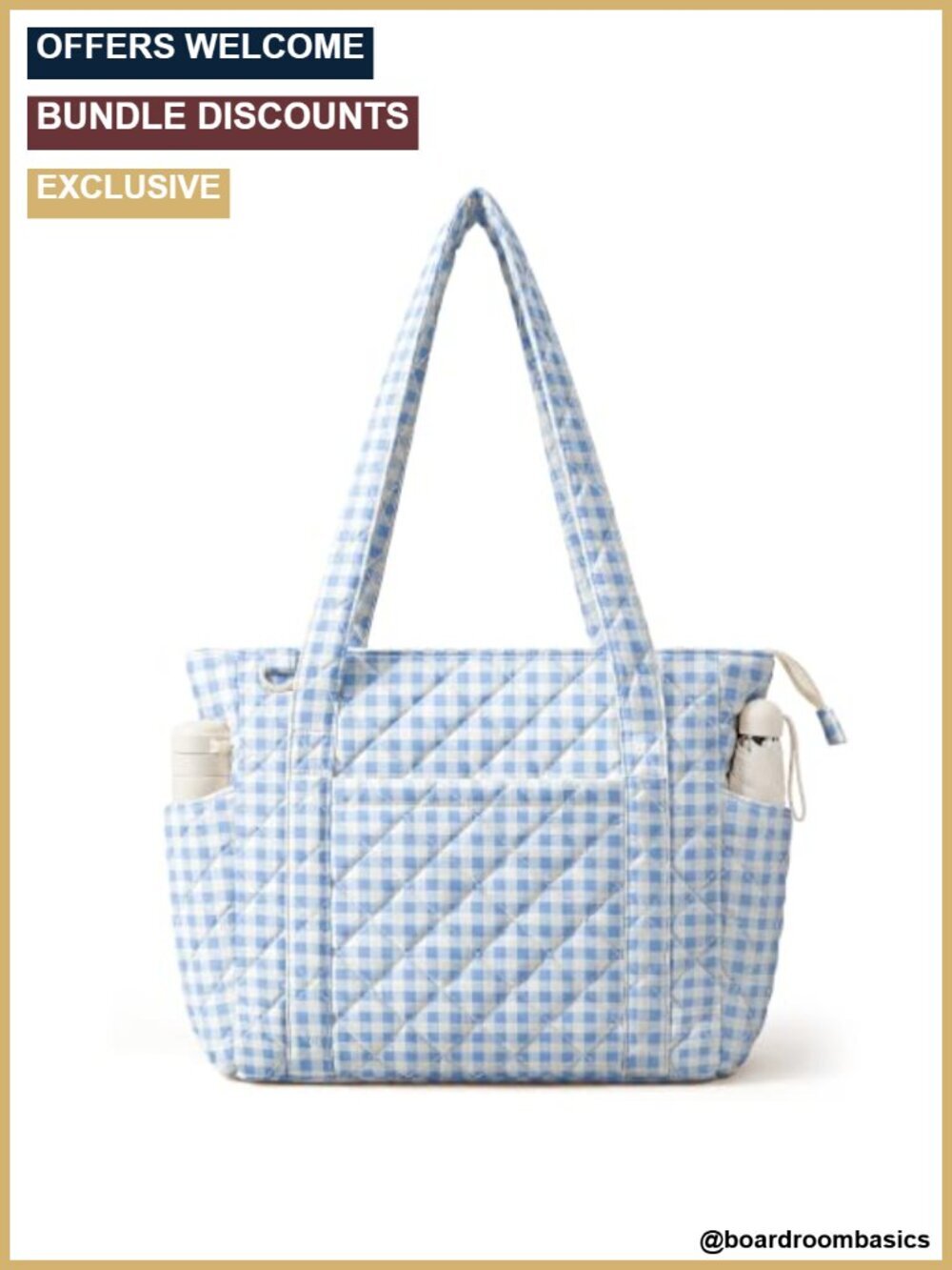 Quilted Tote Bag with Zipper, Large Capacity 20L, 11 Compartments, Laptop